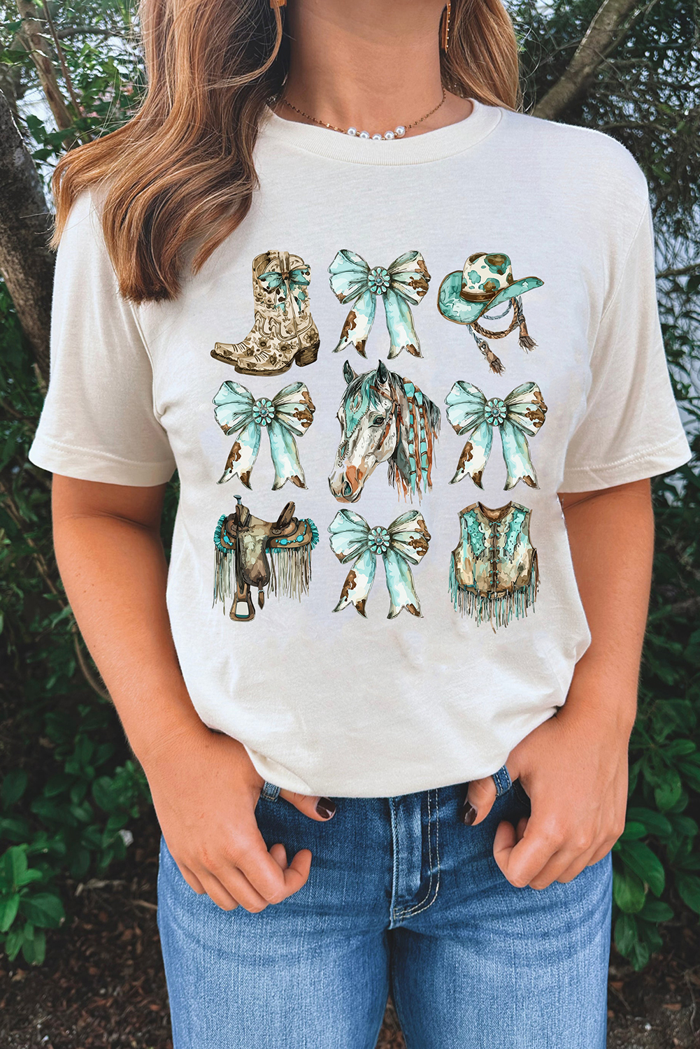 Trendy Western Graphic Tee for Women - Casual Short Sleeve Round Neck - Detail View 2