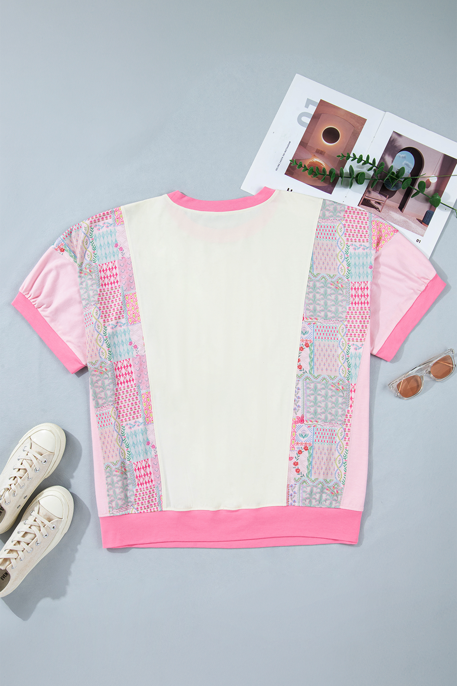 Southern Belle Floral Embroidery T-Shirt – Women's Shift Silhouette Summer Casual Tee - Detail View 5