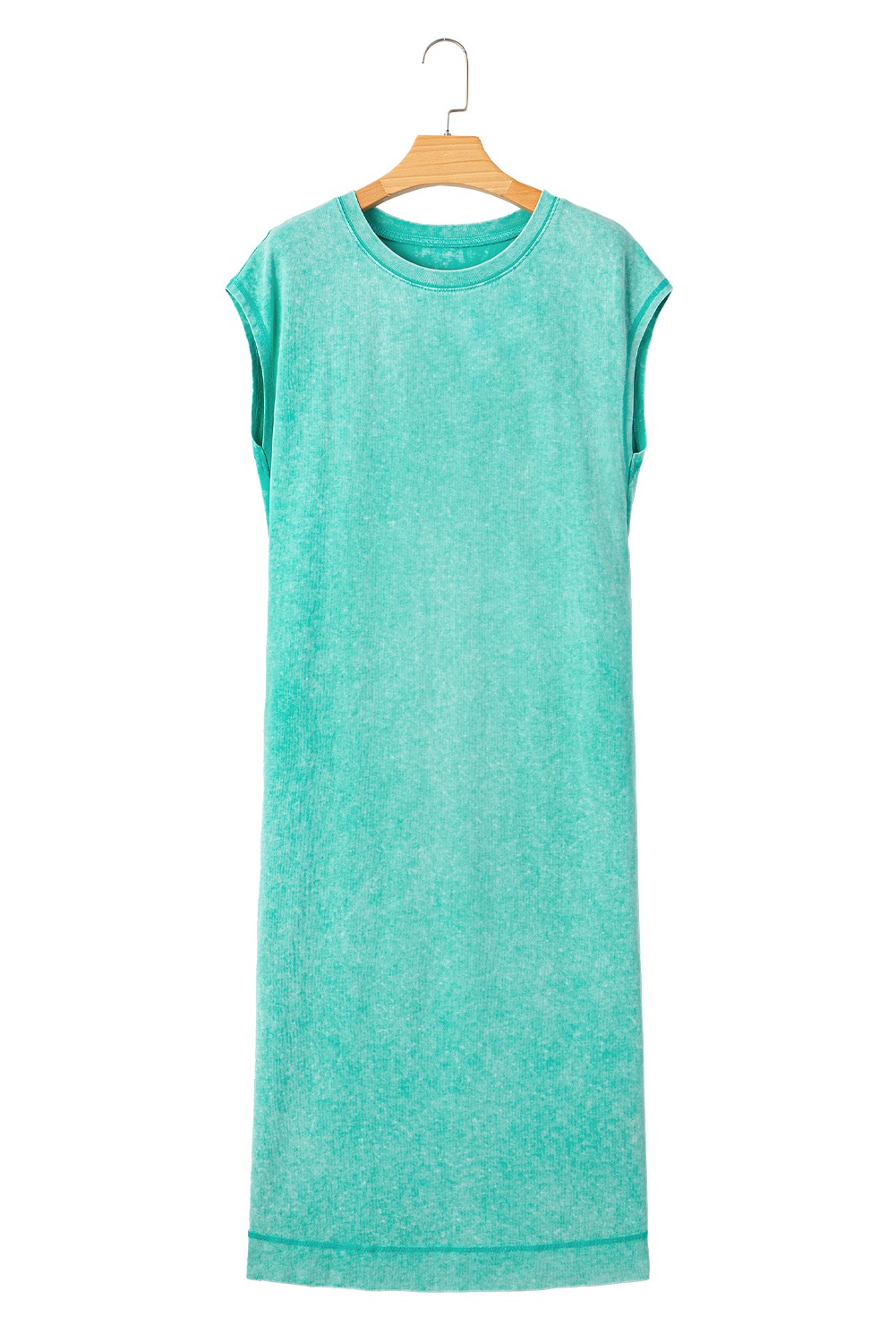 Women's Clearly Aqua Mineral Wash Pocketed T-Shirt Long Dress with Side Slits - Detail View 17
