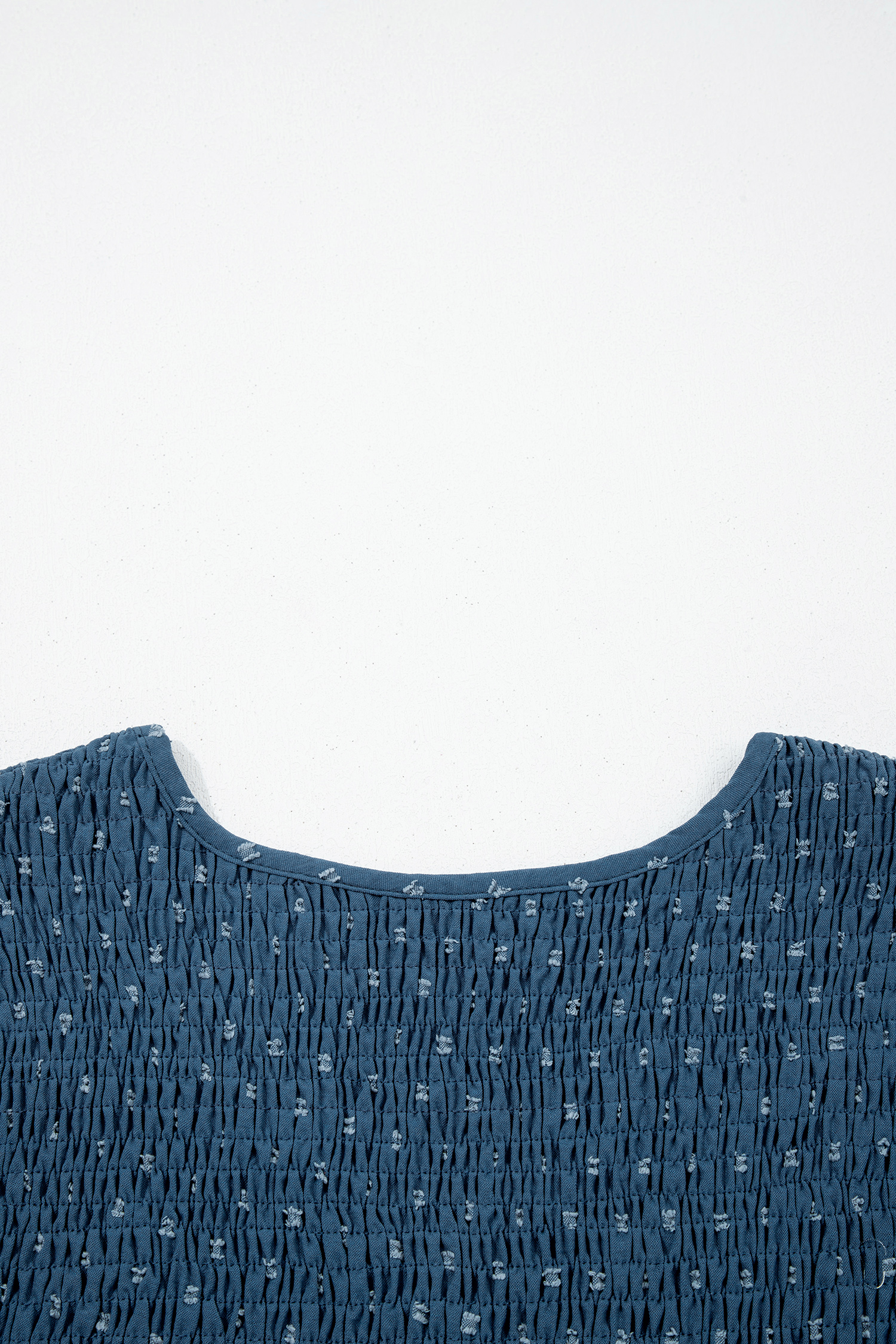 Dusk Blue Casual Midi Dress for Women – Smocked Swiss Dot Lace Patchwork Dress for Summer Vacation - Detail View 15