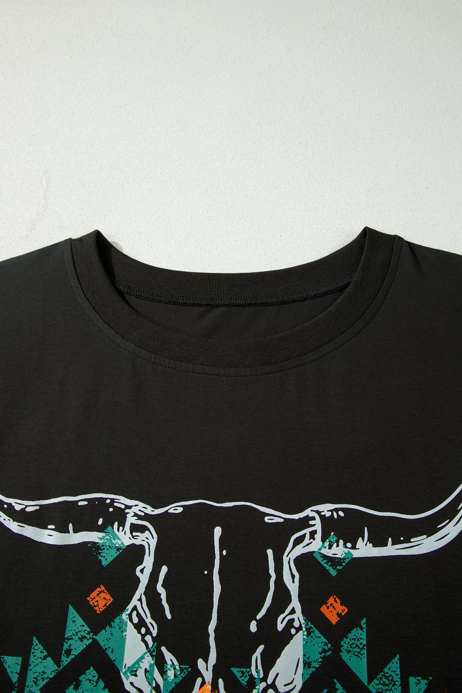 Women's Plus Size Carbon Grey Aztec Bull Skull Tee – Cotton Blend Short Sleeve, Comfortable Summer Gift for Her - Detail View 8