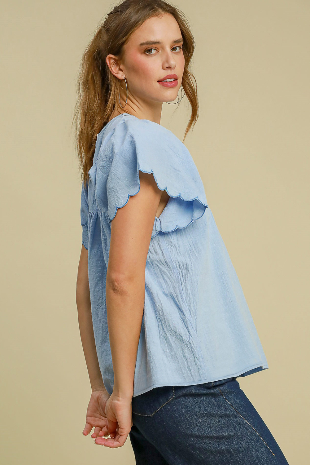 Versatile Casual Top in Beau Blue - Perfect for Daily Wear and Summer Outfits - Detail View 3