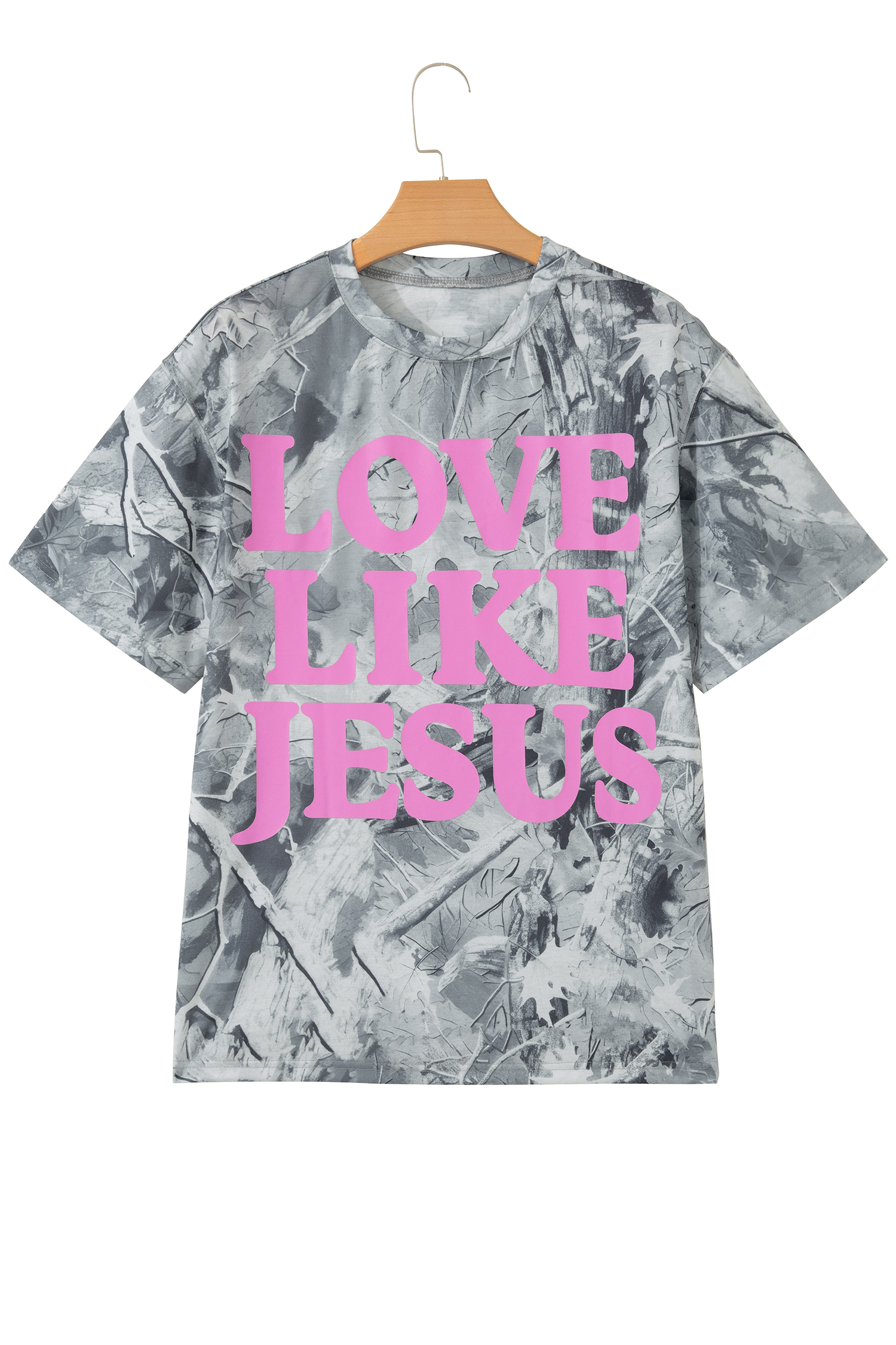 Women's Camouflage Graphic T-Shirt – Pink Letter Print Casual Summer Top, Gift for Her - Detail View 6