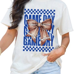 Women's White GAME DAY Graphic Tee with Rugby Bowknot - Casual Summer Shirt - Main View