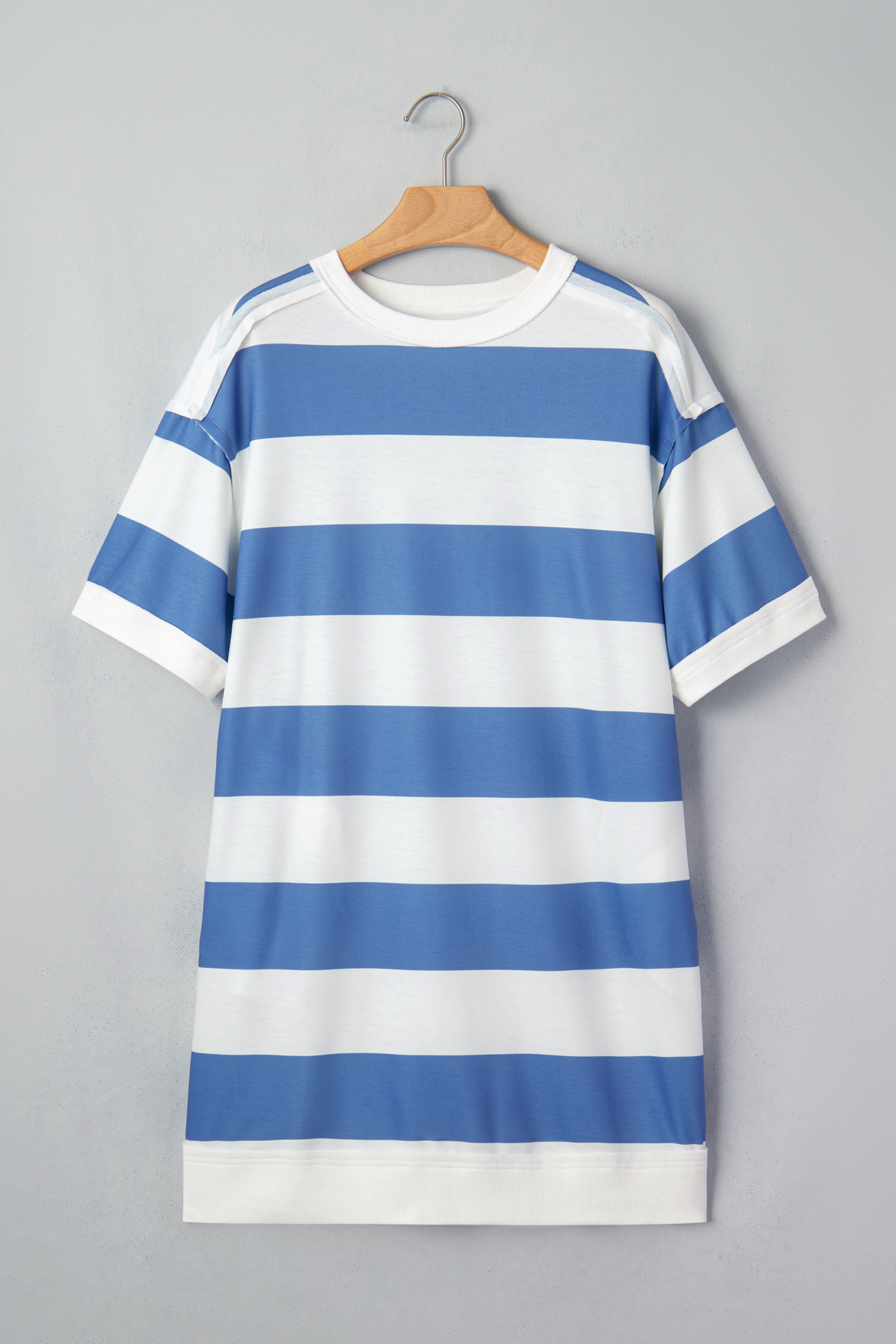 Casual Blue Stripe Shift Dress – Comfortable Summer Tee Dress with Raw Seam for Daily Wear - Detail View 6