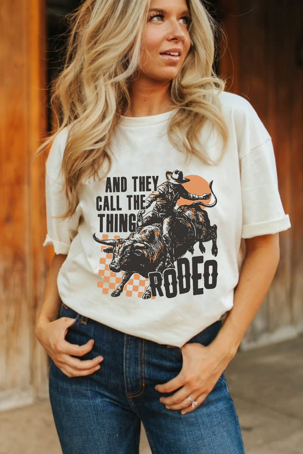 Casual Western-Inspired Graphic T-Shirt with Bold Rodeo Print - Detail View 6