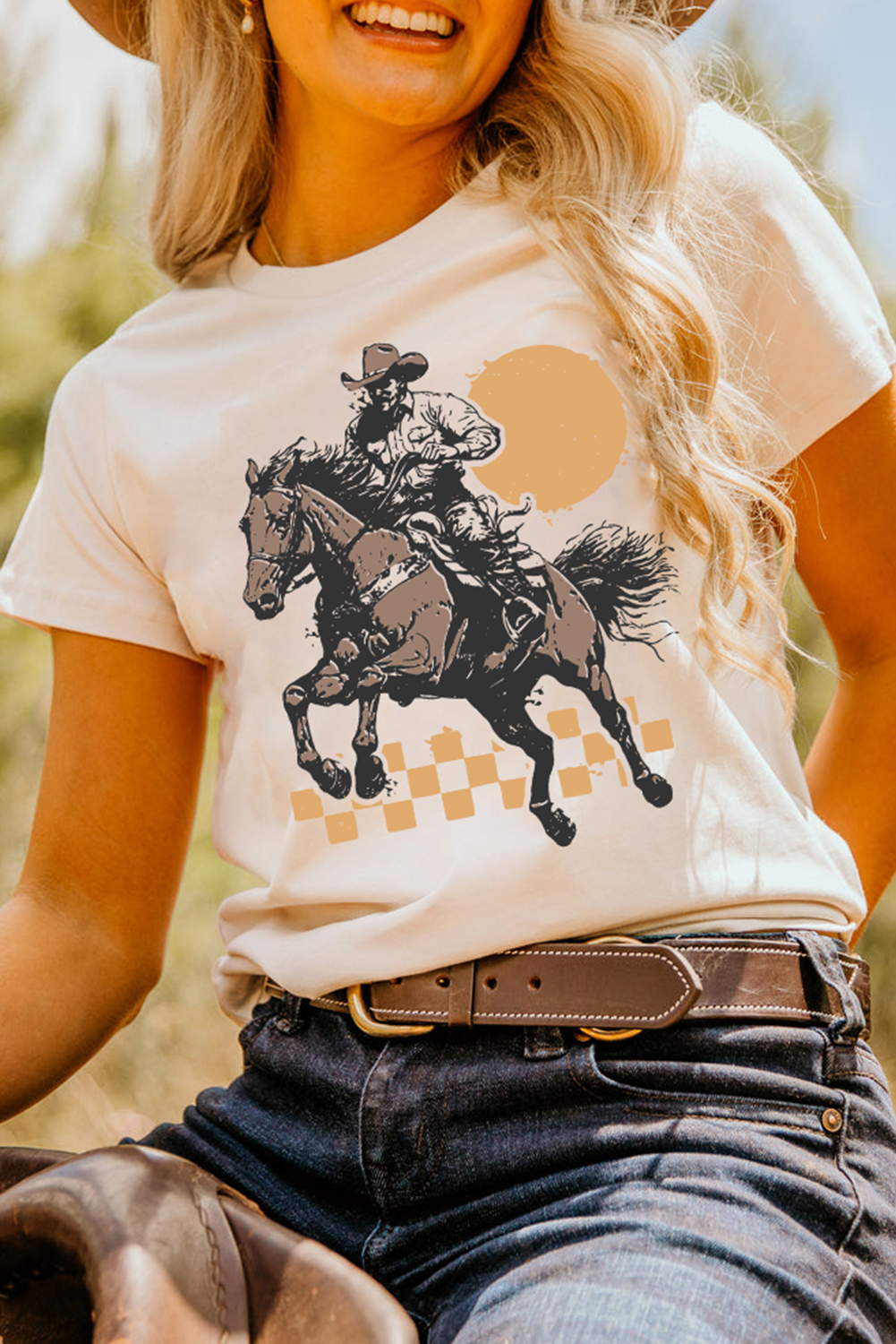 Stylish Casual Tee: Unique Sunset Cowboy Design for Western Fashion Lovers - Detail View 6