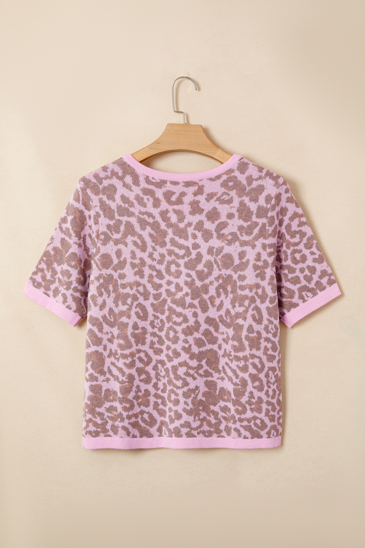 Chic Pink Leopard Knit Cardigan – Short Sleeve Summer Sweater for Women, Stylish Gift for Her - Detail View 6