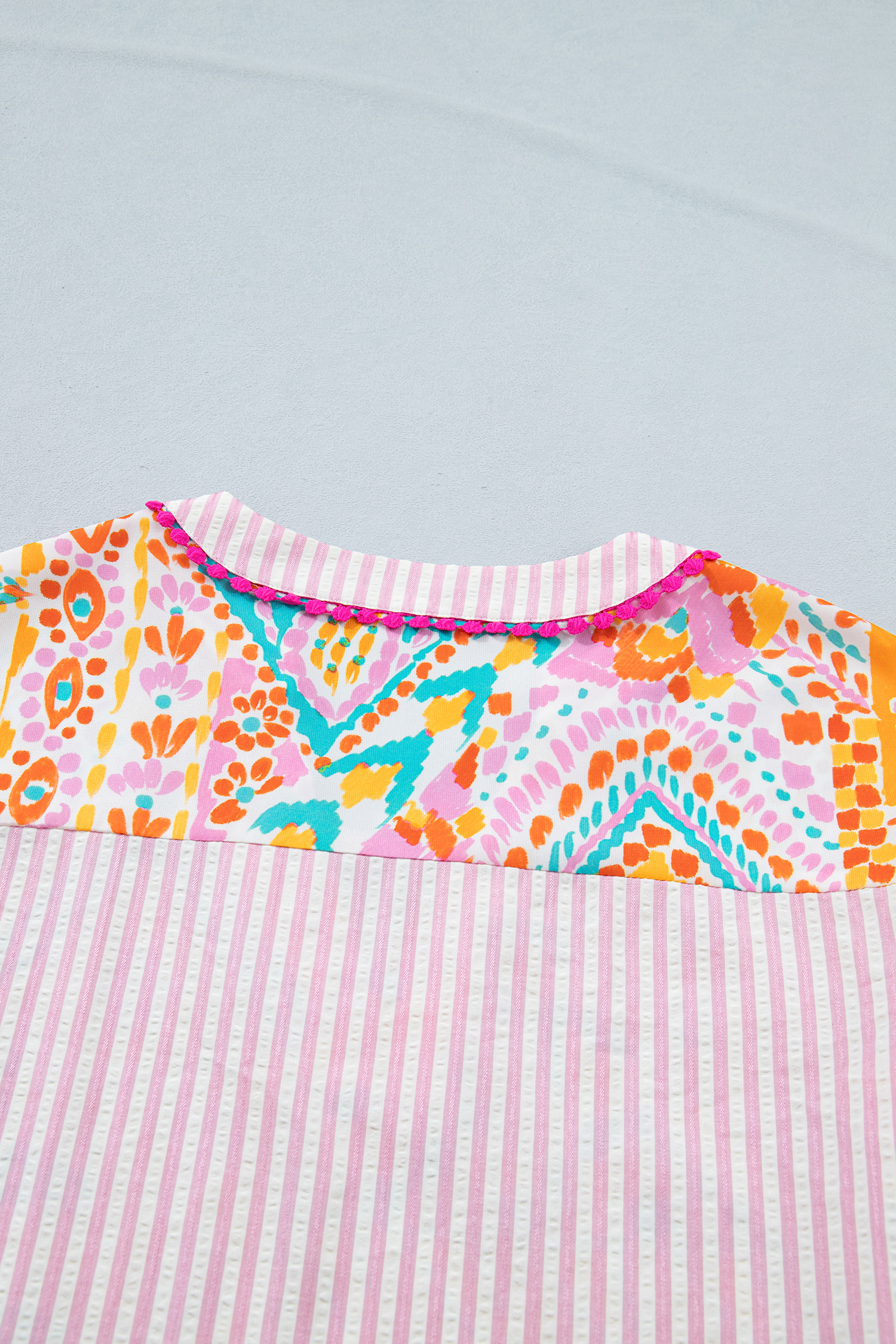 Boho Chic Patchwork Top for Women – Ruffle Sleeve Striped Blouse, Versatile Summer Daily Wear - Detail View 9