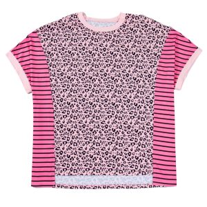 Women's Plus Size Pink Leopard Tee – Short Sleeve Patchwork Colorblock Casual Shirt - Main View