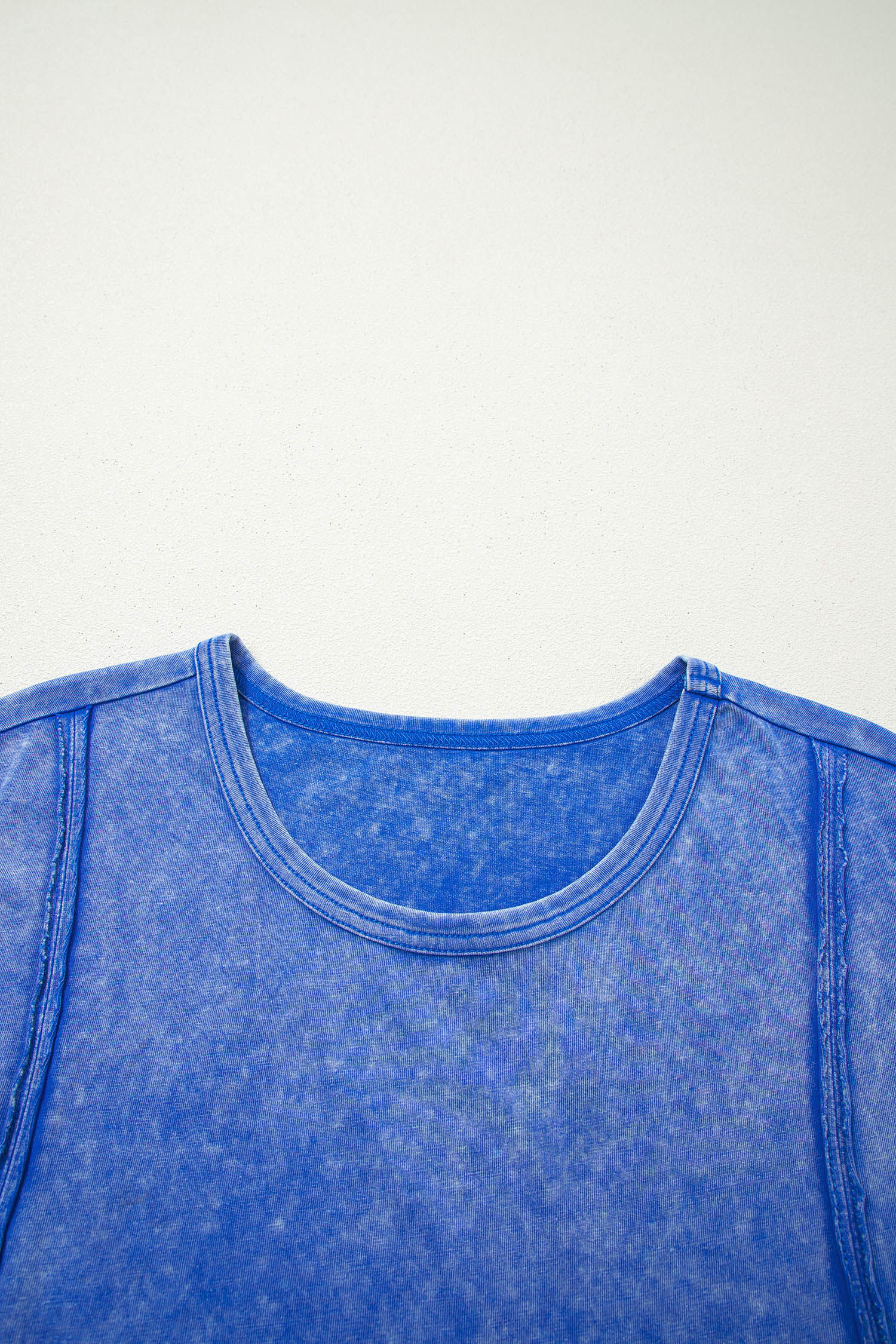 Women's Lace Sleeve Cotton T-Shirt – Sky Blue Mineral Wash Casual Shift Top for Daily Wear - Detail View 6