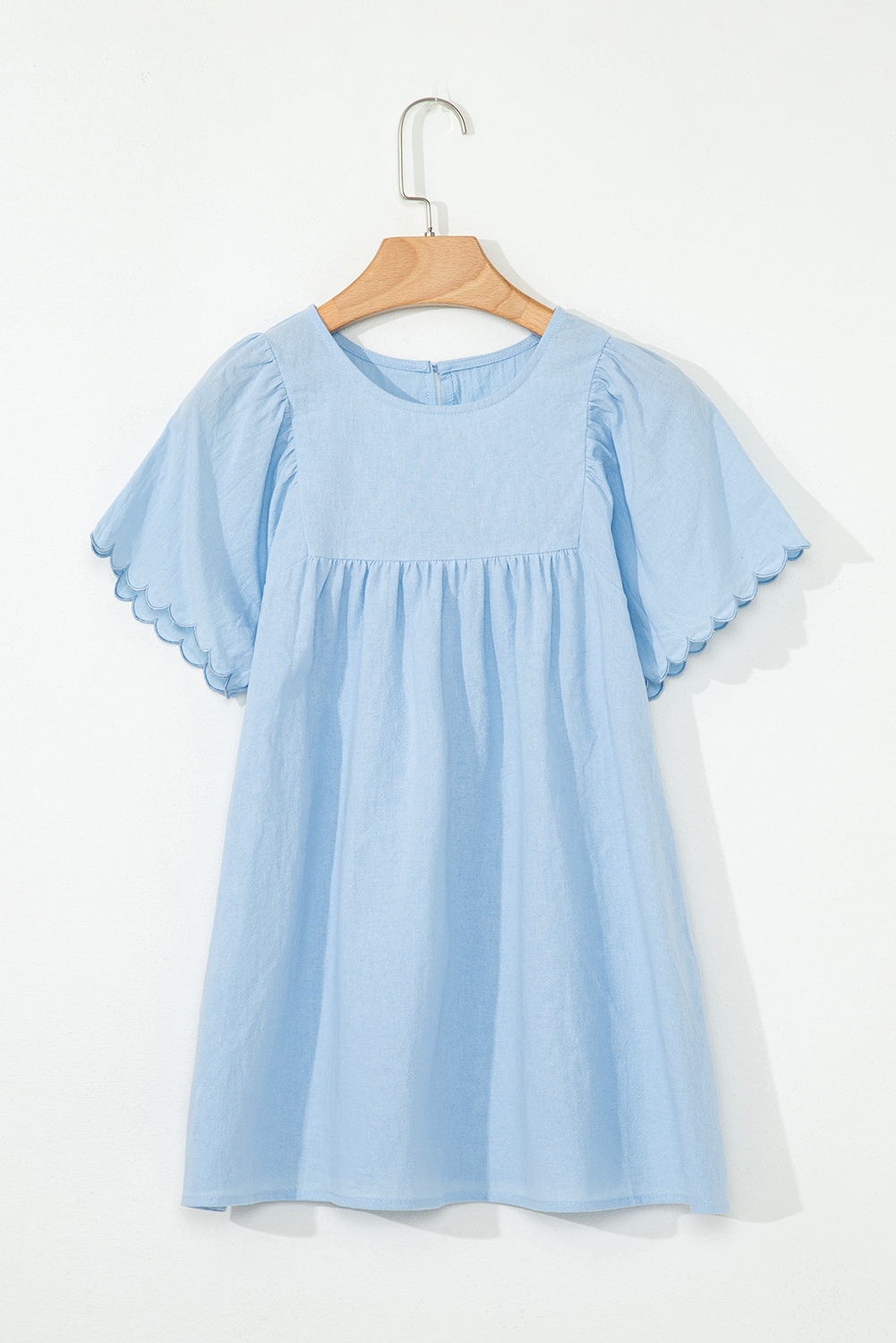 Elegant Crew Neck Blouse for Women - Intricate Embroidery and Scalloped Short Sleeves - Detail View 6