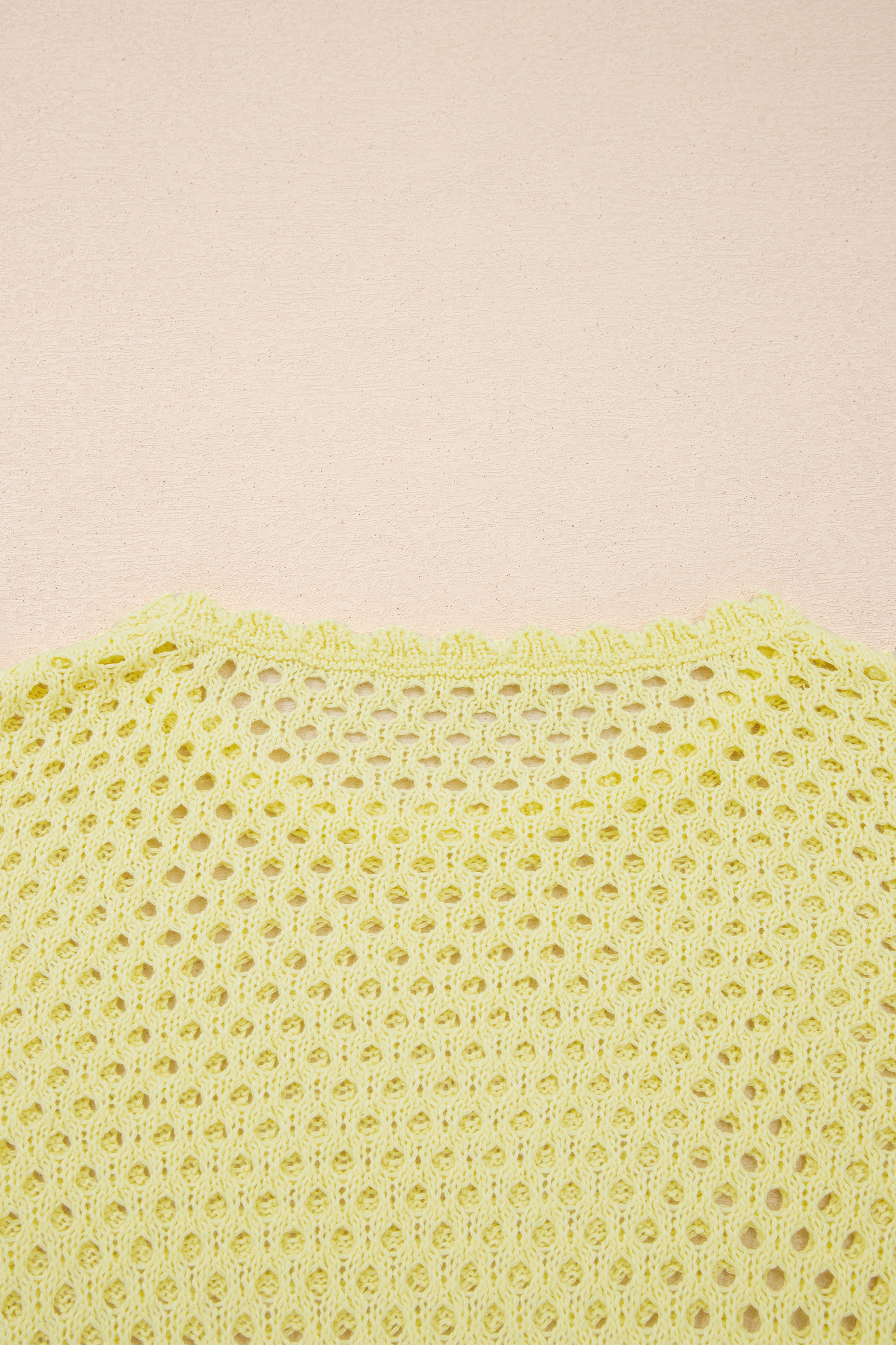 Women's Scalloped Trim Crochet Knit Top – Long Sleeve Hollow Out Round Neck Sweater, Yellow Cream - Detail View 10
