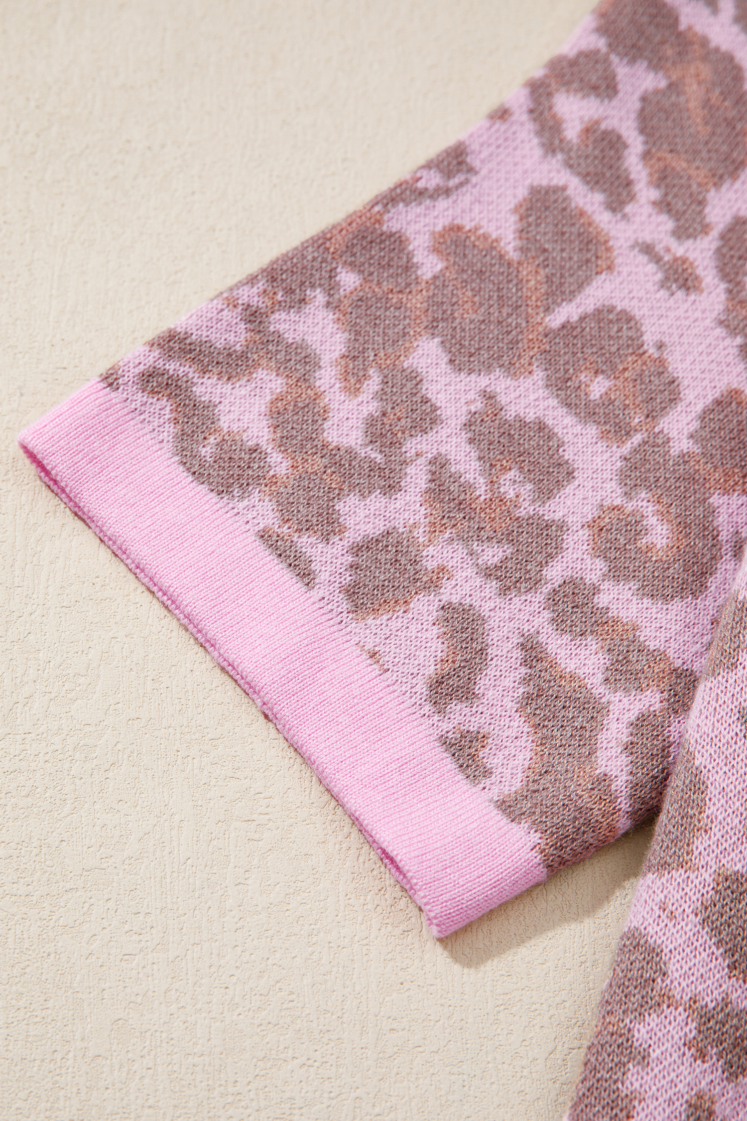 Chic Pink Leopard Knit Cardigan – Short Sleeve Summer Sweater for Women, Stylish Gift for Her - Detail View 9