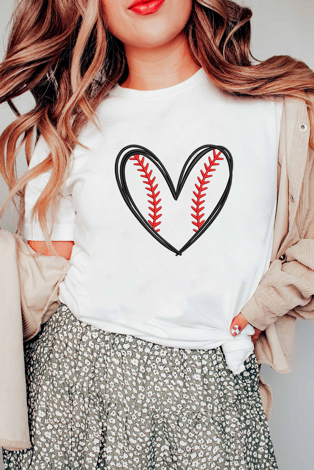 Soft Lightweight White Tee with Cuffed Short Sleeves - Perfect for Game Day - Detail View 3