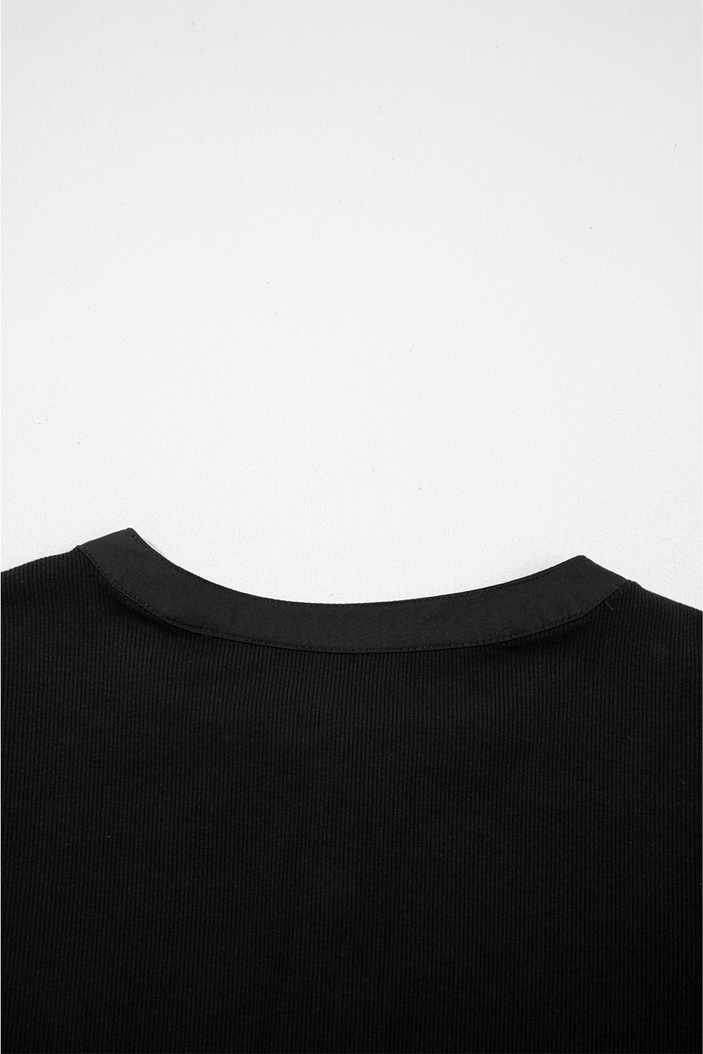 Elegant Casual Black Top: Textured Ribbed Design with Puff Short Sleeves - Detail View 10
