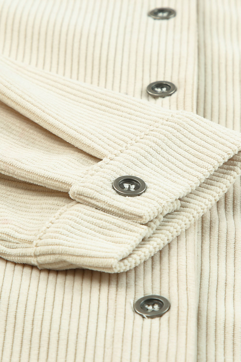 Classic and Durable Beige Corduroy Mini Dress with Long Sleeves - Detail View 14