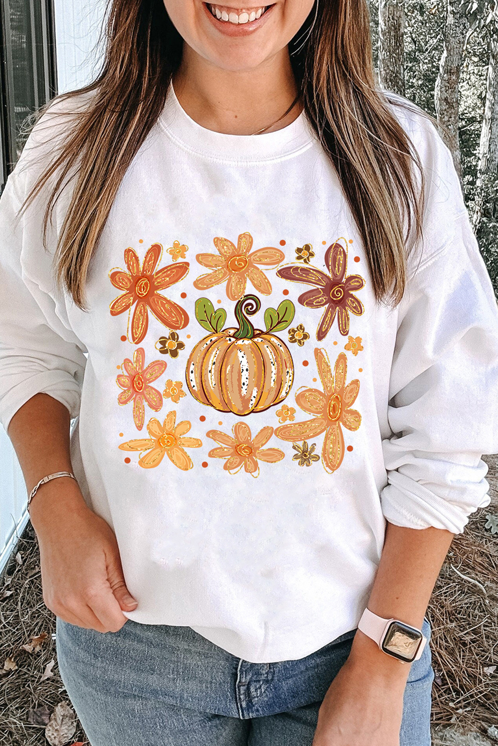 Casual Long Sleeve Sweatshirt for Women - Soft Cotton Blend with Unique Print - Detail View 7