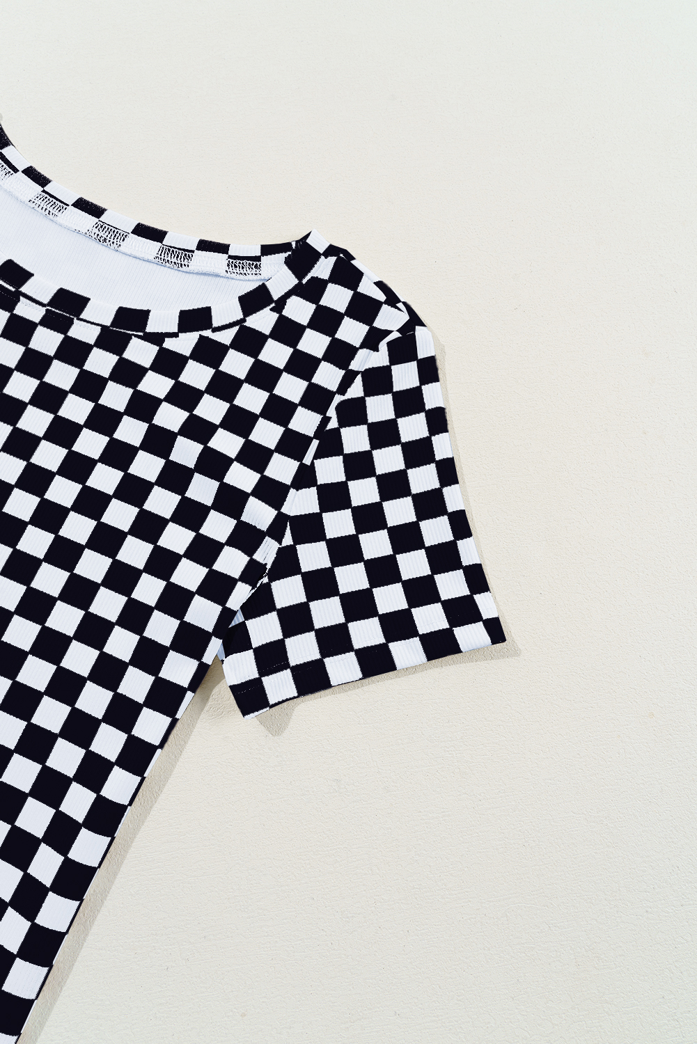 Comfortable Ribbed Fabric Crew Neck Tee - Versatile Daily Wear for Women - Detail View 7