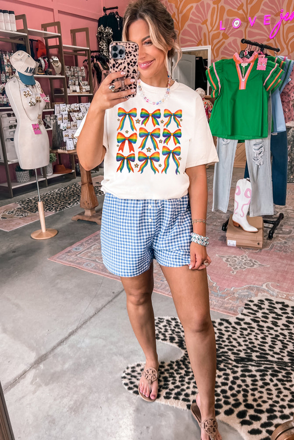 Women's White Pride Graphic T-Shirt with Bow and Starry Print - Casual Summer Tee - Detail View 5
