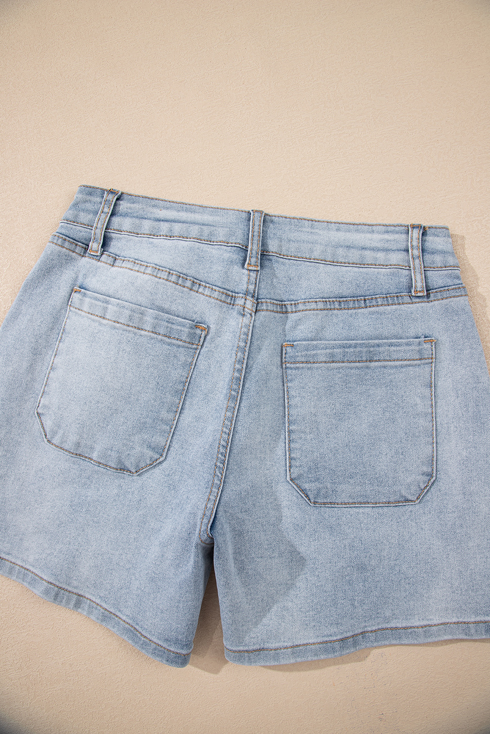 Casual Summer Denim Shorts with Patched Pockets - Beau Blue Color - Detail View 11