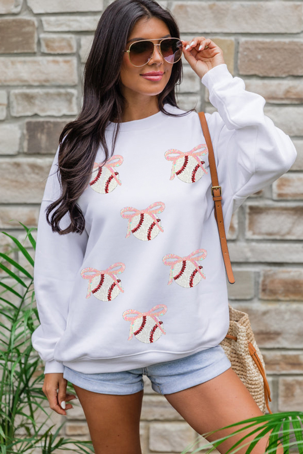 Trendy Cowgirl-Inspired White Sequined Sweatshirt - Casual Crew Neck - Detail View 2