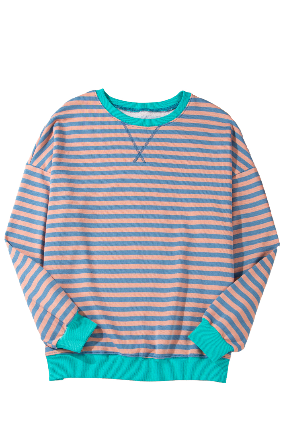 Women's Racing Red Striped Contrast Ribbed Trim Drop Shoulder Sweatshirt - Detail View 13