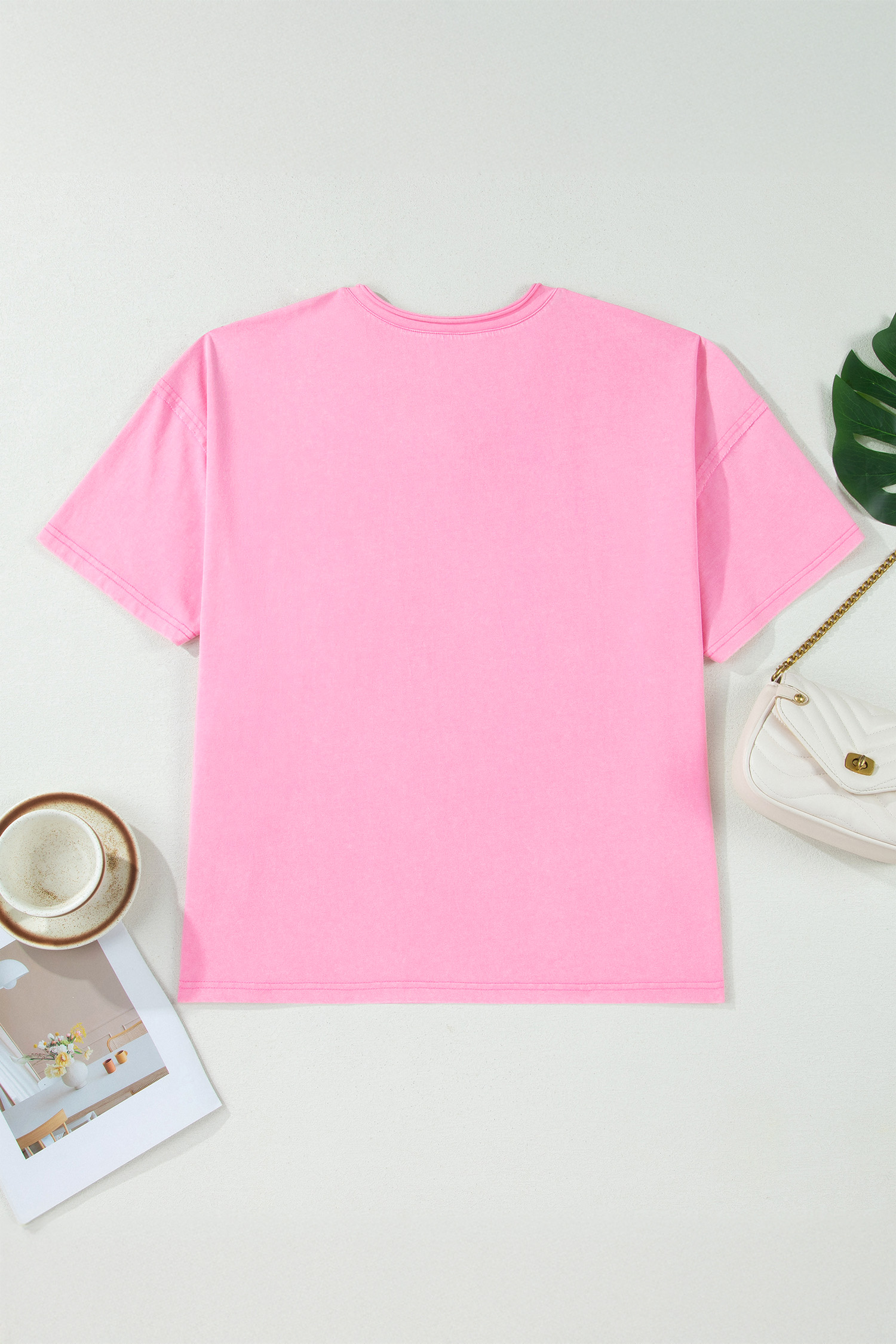 Sachet Pink Plus Size Cotton V-Neck T-Shirt for Women – Soft Short Sleeve Washed Tee, Ideal Summer Gift - Detail View 8