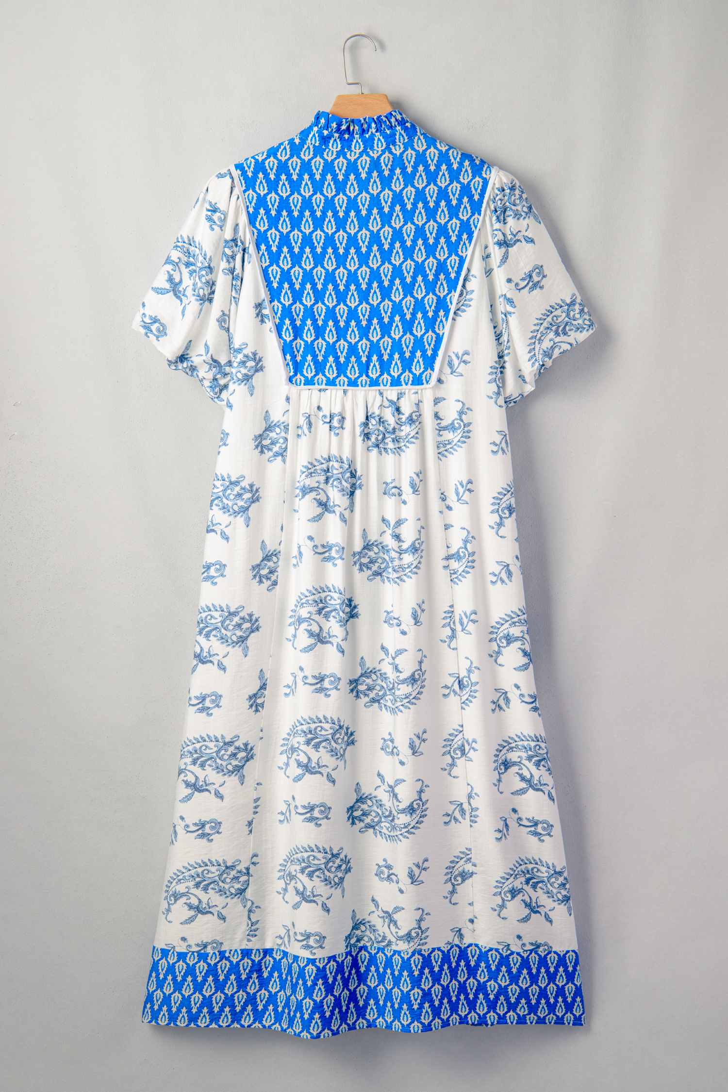 Short Sleeve Floral Midi Dress for Women – Casual Patchwork A-Line Vacation Outfit - Detail View 5