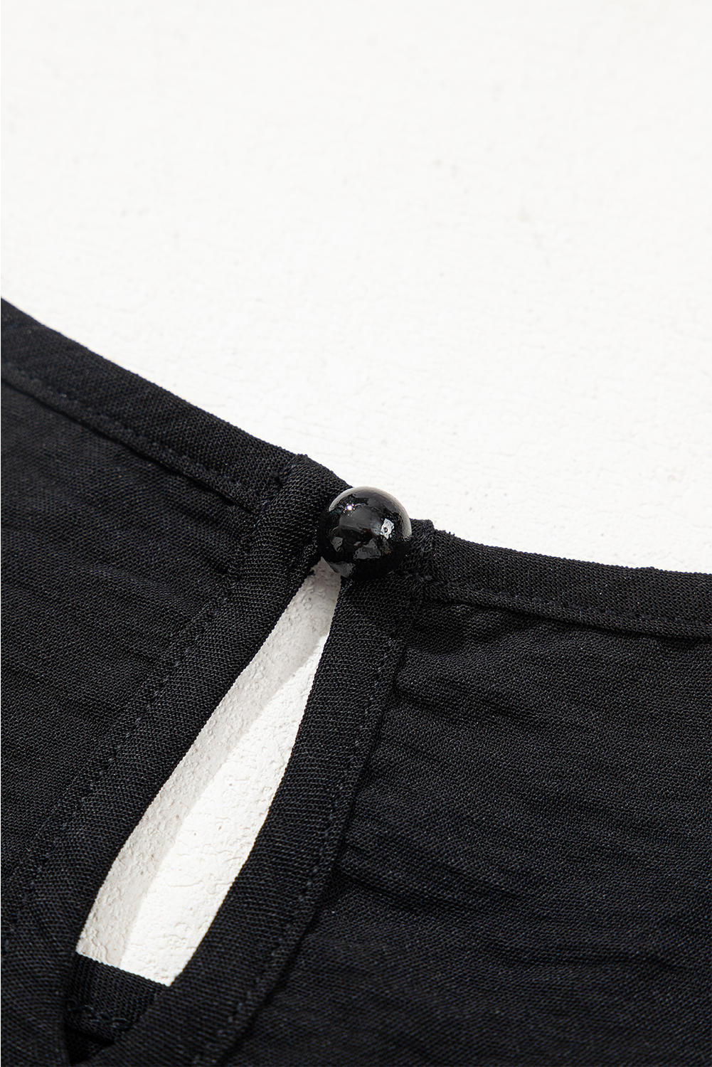 Women's Blouse, Black Flounce Sleeve, Pleated Detail, Textured Fabric, Casual Wear, Summer Top, Solid Color, Versatile Style, Short Sleeve, Round Neck, Oversized Silhouette, Daily Wear, Modern Fashion - Detail View 12