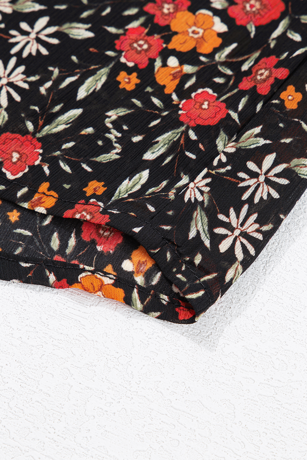 Women's Shirt, Black Floral, Puff Sleeve, Aesthetic Style, Collared Neckline, Long Sleeve, Casual, Daily Wear, Relaxed Silhouette, Rounded Hemline, Spring Fashion, 100% Polyester, Southern Belle Style, Country Chic - Detail View 12