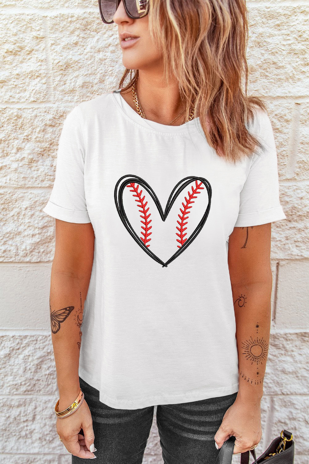 Soft Lightweight White Tee with Cuffed Short Sleeves - Perfect for Game Day - Detail View 7
