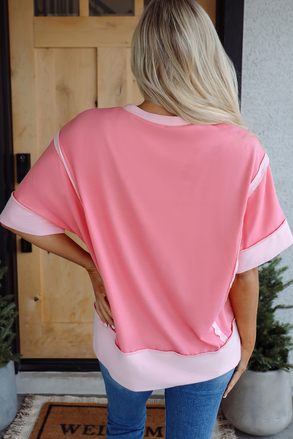 Casual Peach Blossom Graphic T-Shirt with Western Rodeo Design - Detail View 6