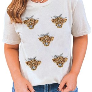 Women's Cute White Western Bow Heifer Graphic Casual T-Shirt - Main View