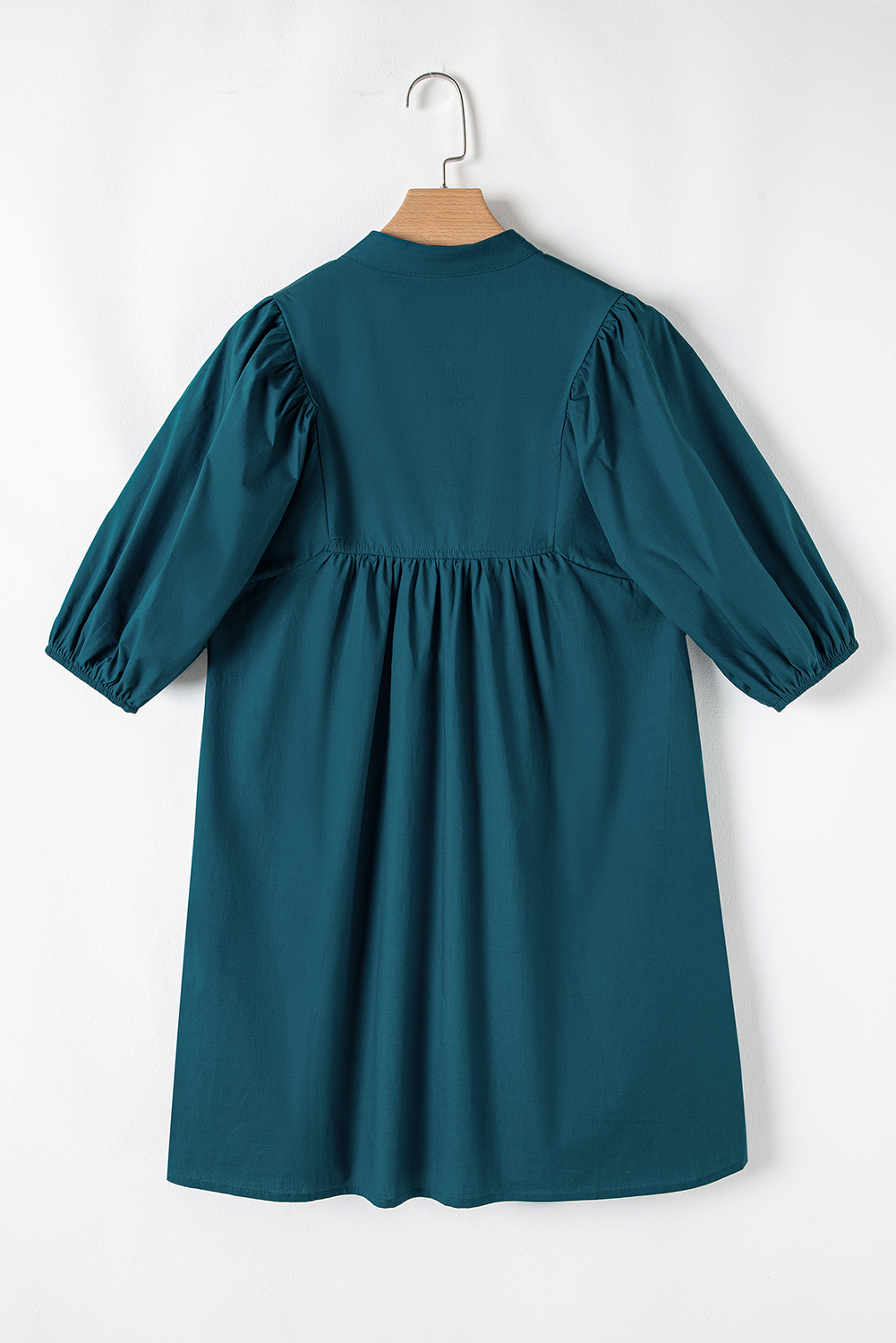 Chic and Playful Blue Sapphire Mini Dress with Contrast Trim and Puff Sleeves - Detail View 6