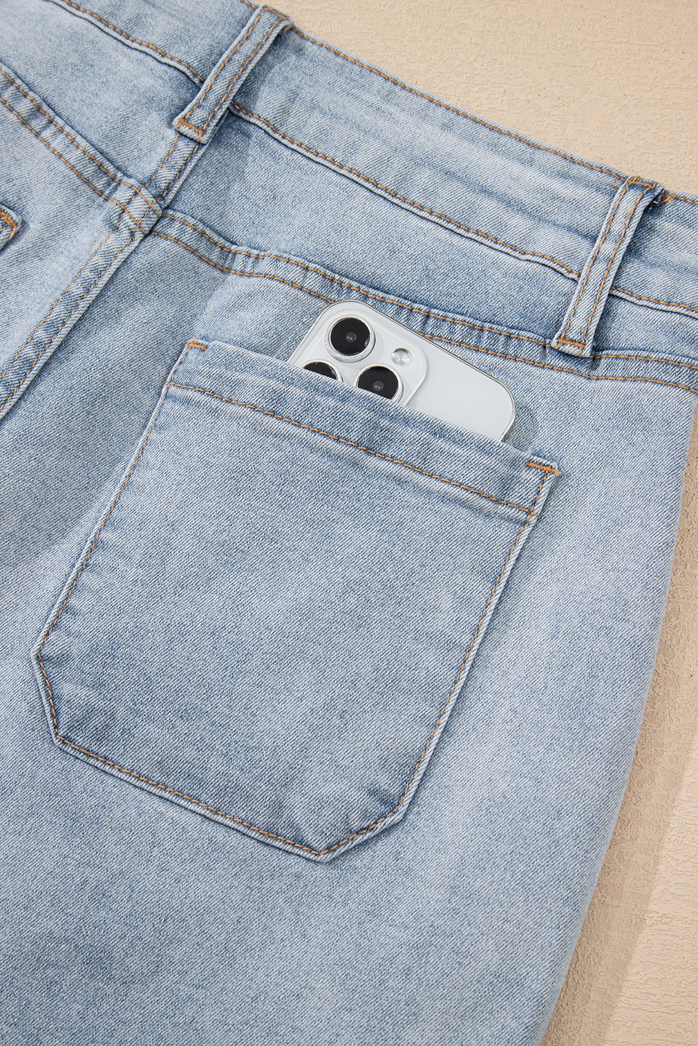 Women's Beau Blue Light Wash High Rise Denim Shorts - Flattering Fit & Casual Style - Detail View 13