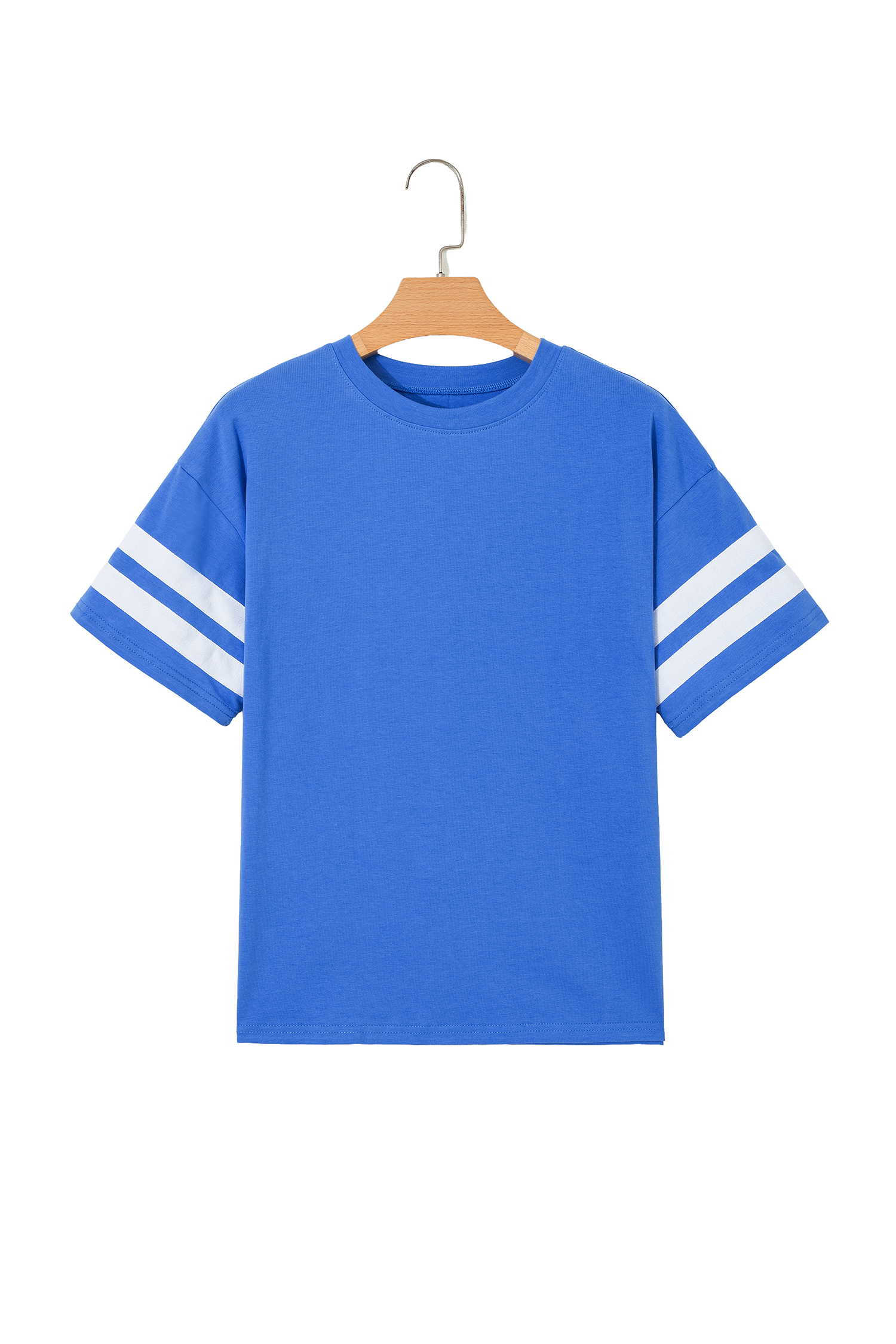 Sporty Women's Dark Blue Varsity Tee – Striped Short Sleeve Shirt for Game Day and Daily Wear - Detail View 11