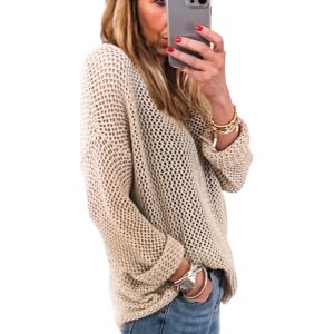 Chic Smoke Gray Crochet Hollow-Out Jumper Top Sweater for Women - Main View