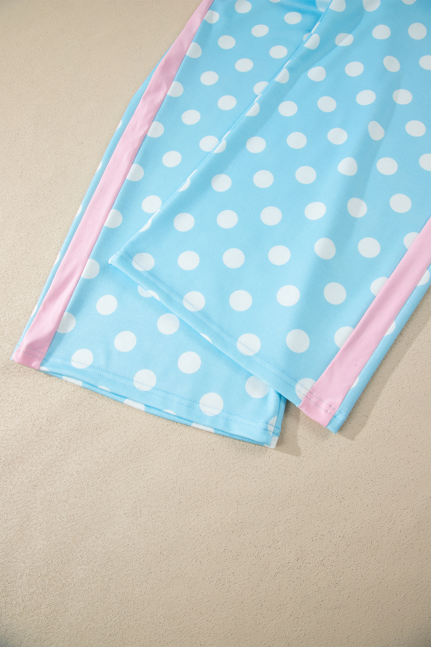 Women's Sky Blue Polka Dot 2-Piece Set – Short Sleeve Top and High Waist Pants, Casual Summer Outfit - Detail View 13