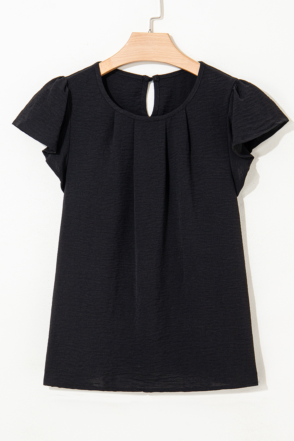 Women's Black Flounce Sleeve Pleated Textured Blouse for Summer - Detail View 9