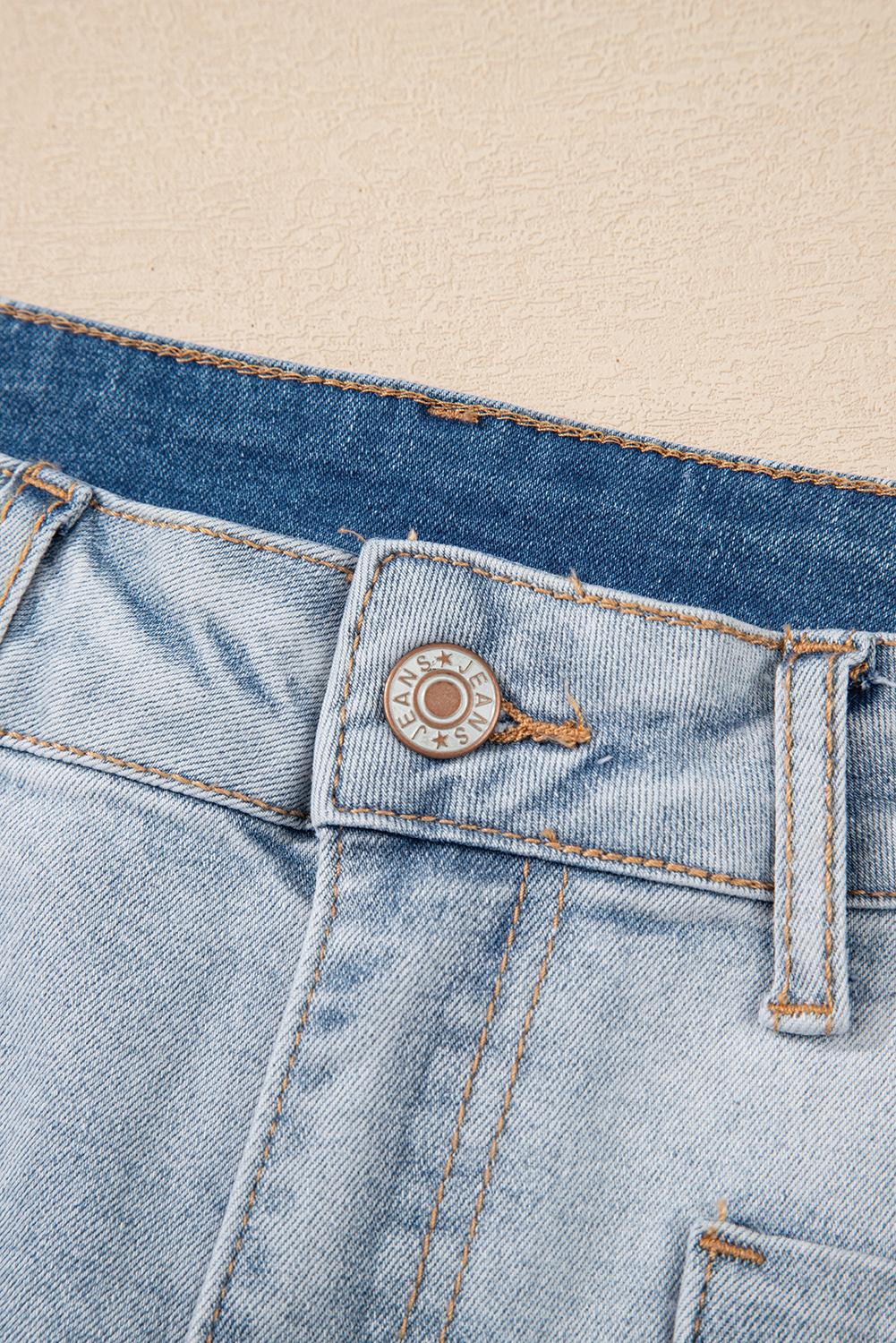 Casual Summer Denim Shorts with Patched Pockets - Beau Blue Color - Detail View 7