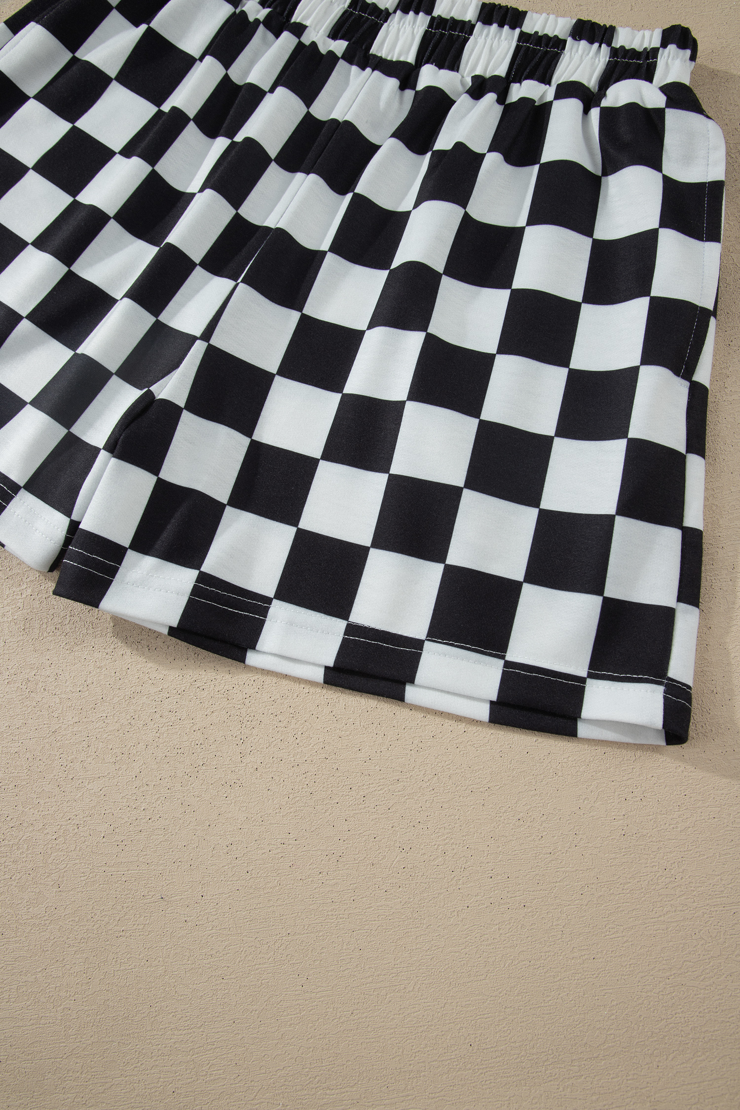 Casual Summer Two-Piece Set for Women – Black Checkered Mock Neck Top and Shorts, Trendy Daily Wear - Detail View 12