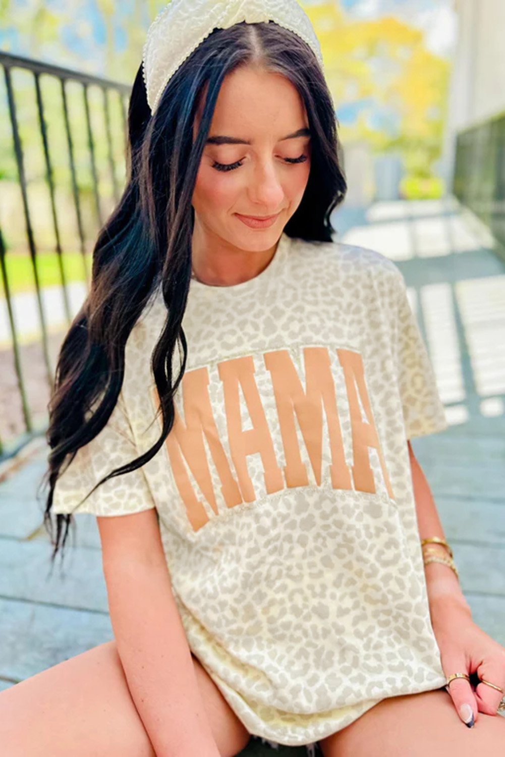 Women's Yellow MAMA Letter Graphic Leopard Loose Tee - Trendy and Comfortable Casual Wear - Detail View 13