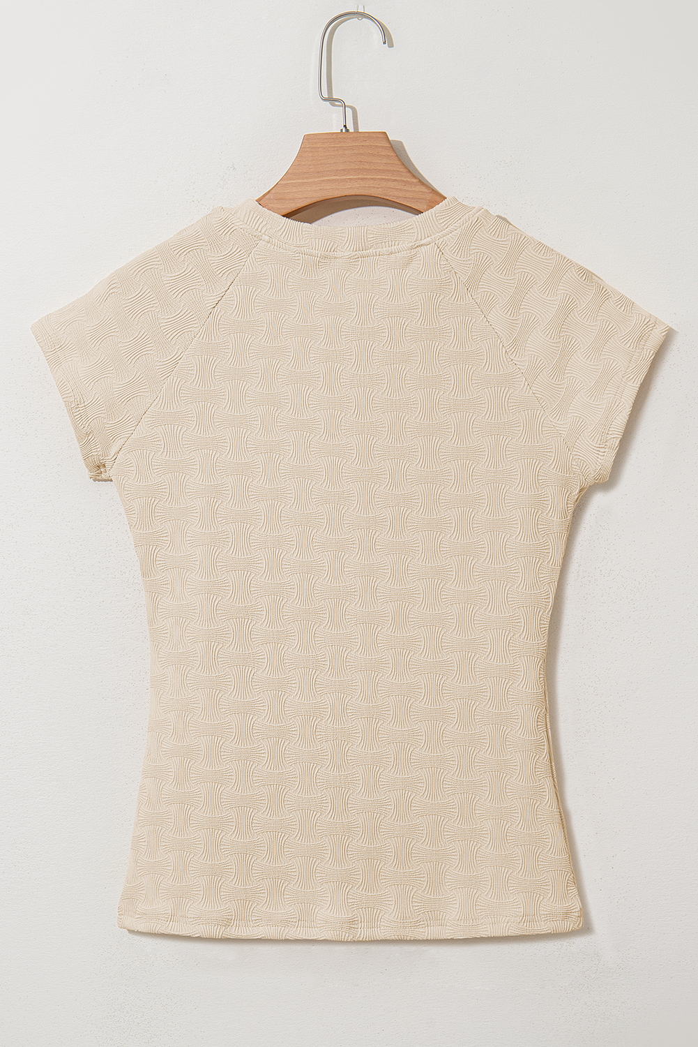 Women's Beige Textured Crew Neck Cap Sleeve Slim Fit T-Shirt - Detail View 9