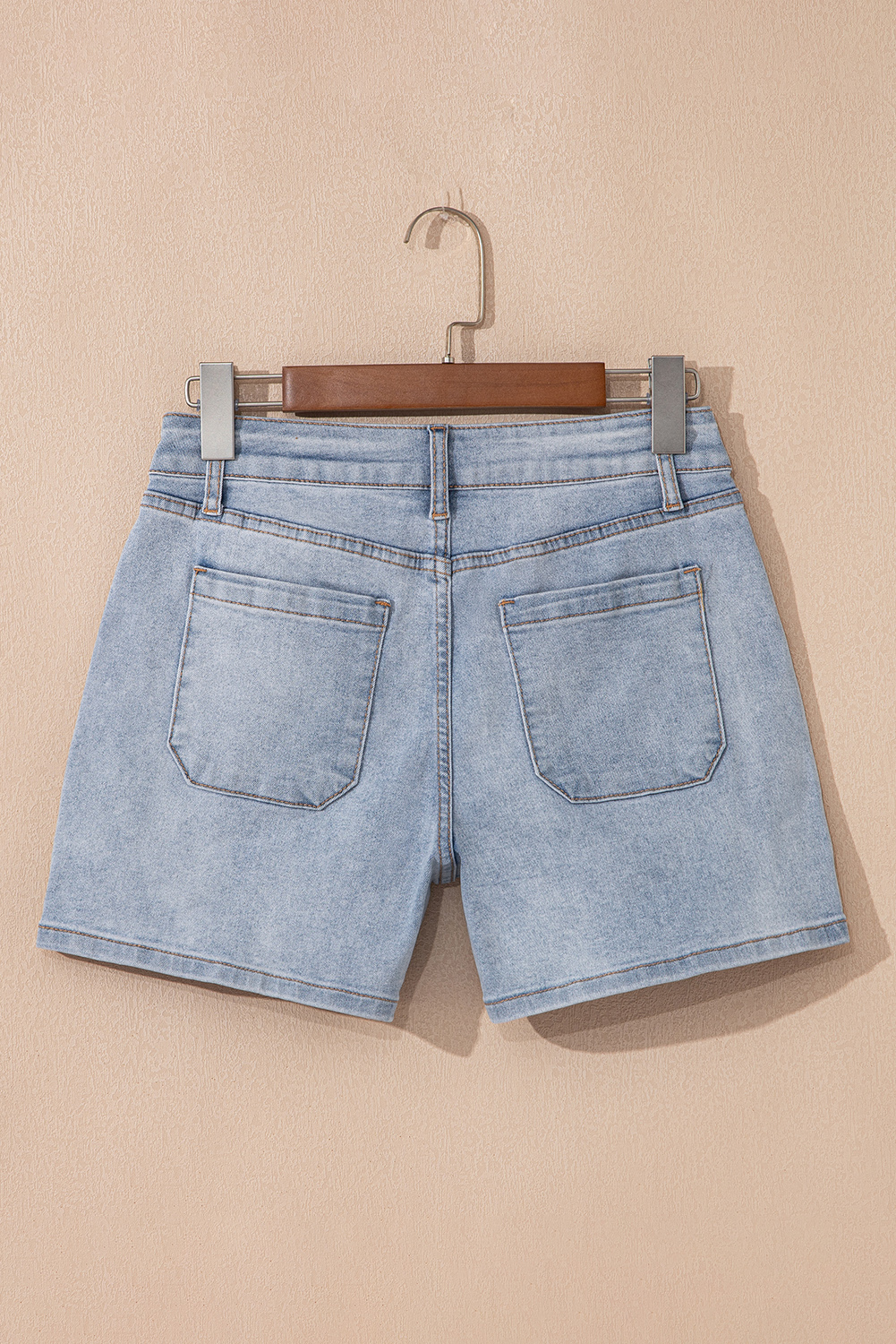 Women's Beau Blue Light Wash High Rise Denim Shorts - Flattering Fit & Casual Style - Detail View 5