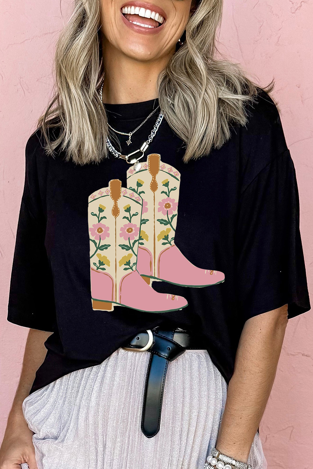 Soft Cotton Blend Short Sleeve Tee with Western Graphics for Daily Wear - Detail View 3