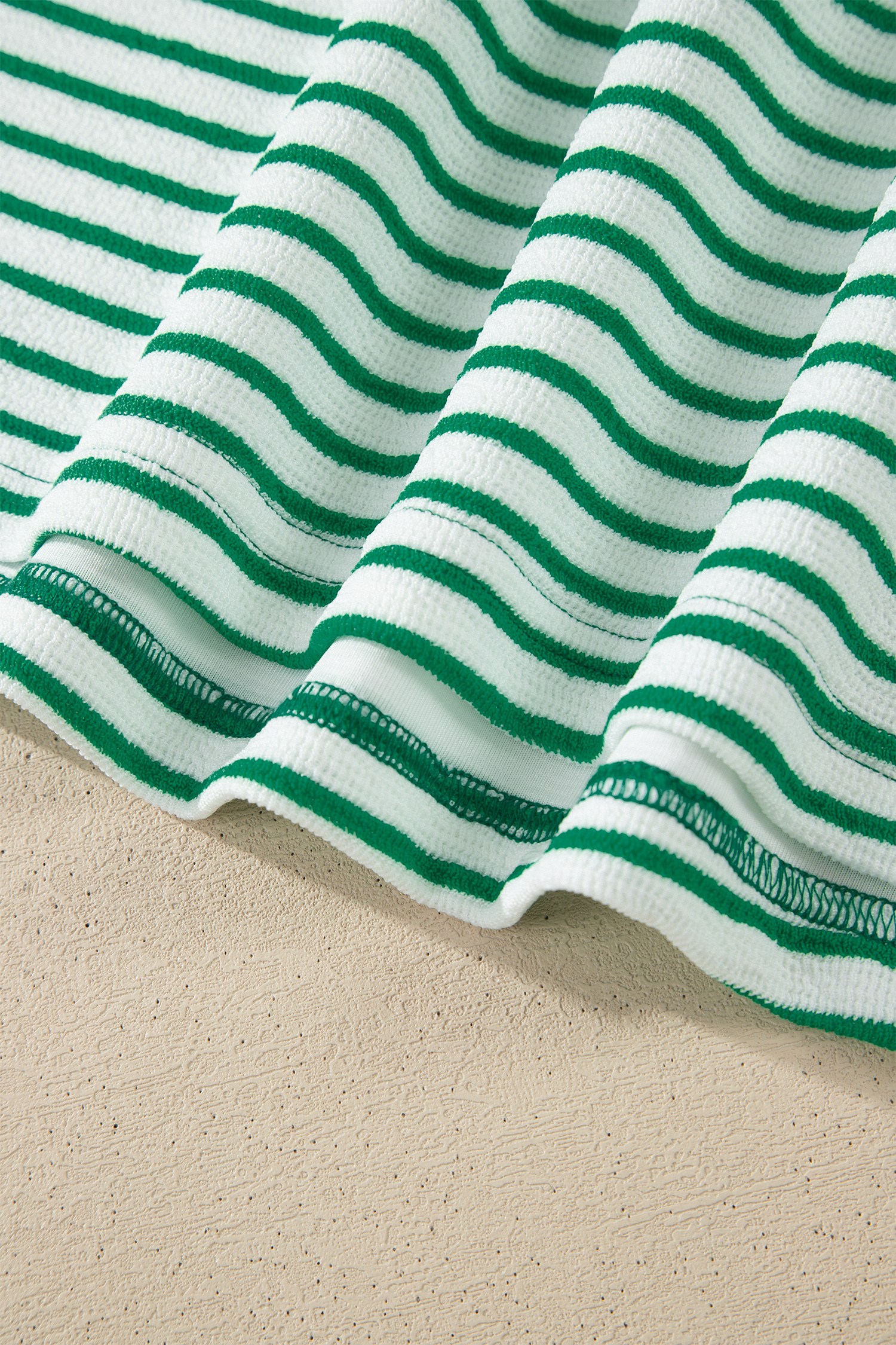 Women's Green Stripe Short Sleeve Set – Casual Crew Neck Tee & Drawstring Cropped Pants - Detail View 13
