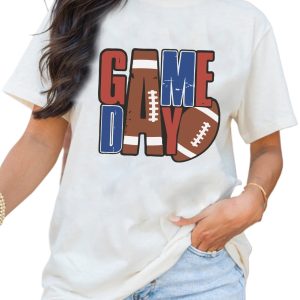 Women's White GAME DAY Football Letter Graphic T-Shirt - Casual Crew Neck Tee - Main View