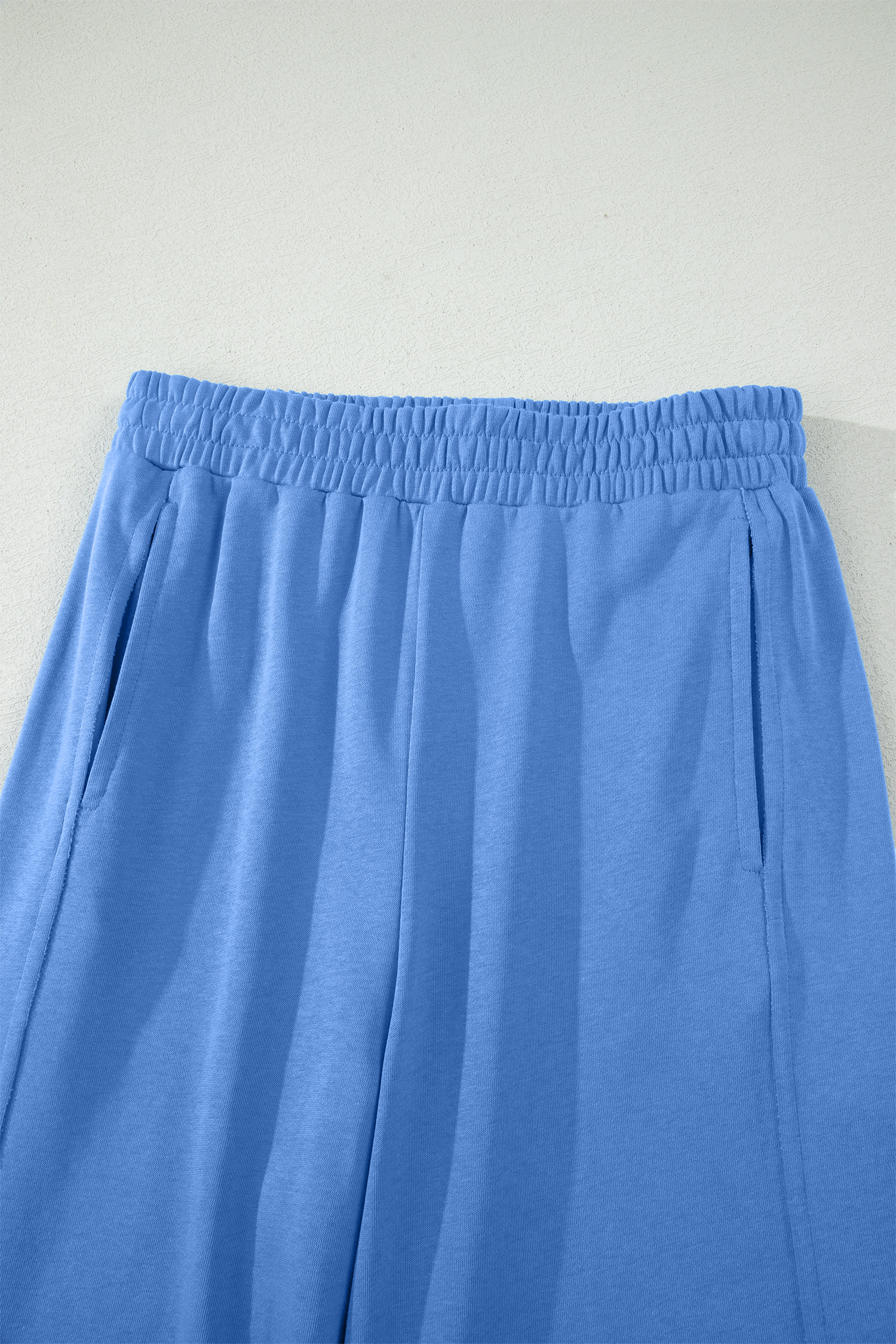 Sky Blue Casual Summer Outfit for Women – Cotton Blend Short Sleeve Top and Wide Leg Lounge Trousers - Detail View 11