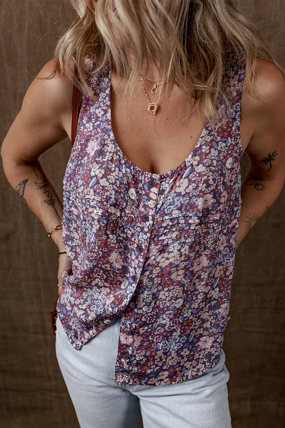 Trendy Women's Bohemian Style Yellow Floral Tank - Ideal for Daily Wear - Detail View 3
